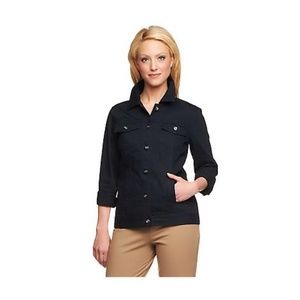 DENIM & CO Women's Medium Stretch Twill Black Jean Jacket w/bling Buttons